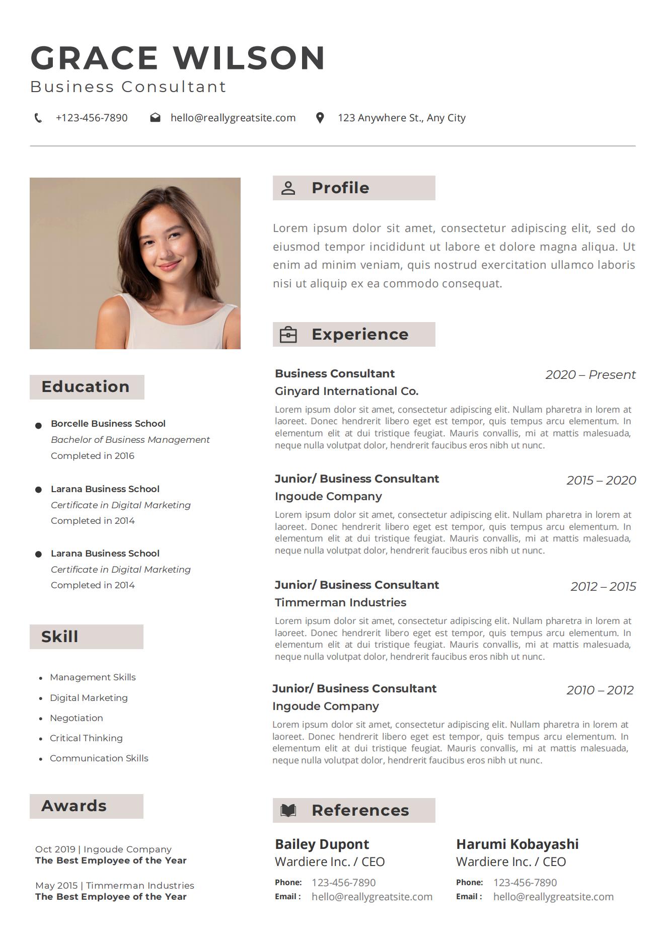 Consultant en affaires CV professionnel Modèle de CV