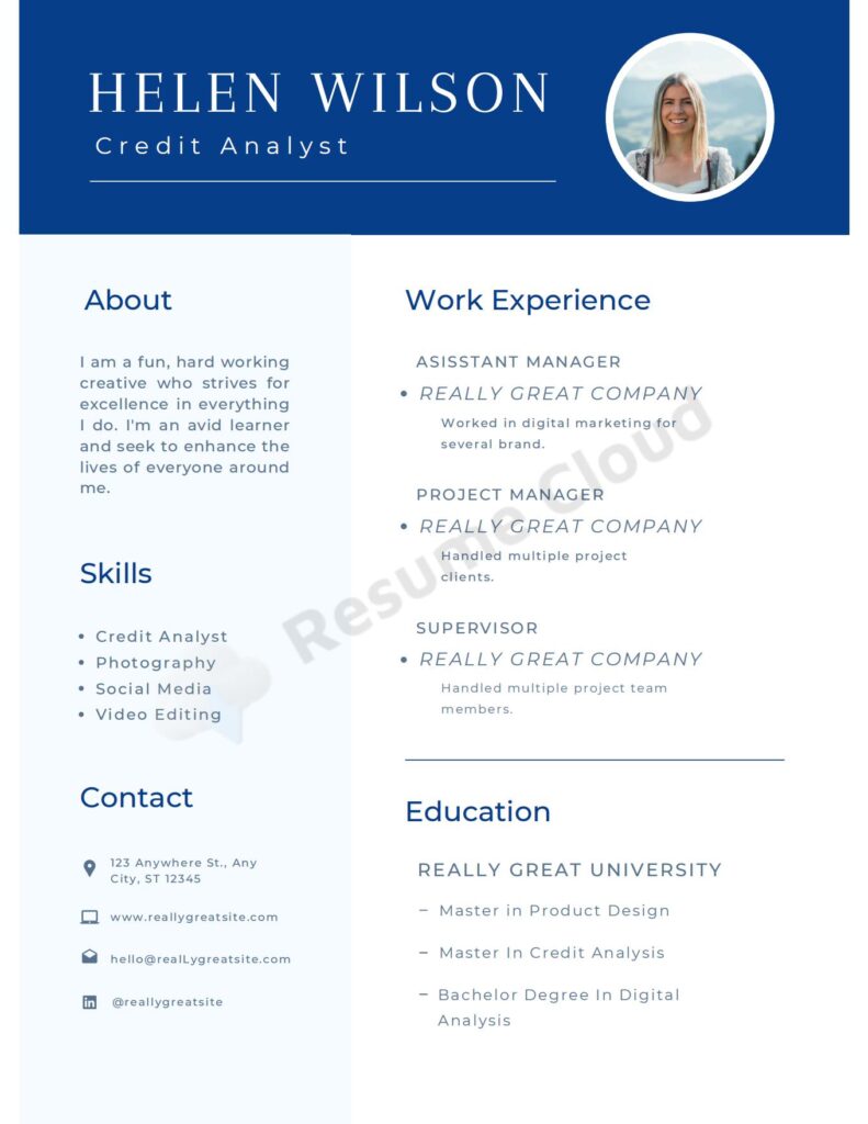 Credit Analyst Minimalist Cv Resume Template