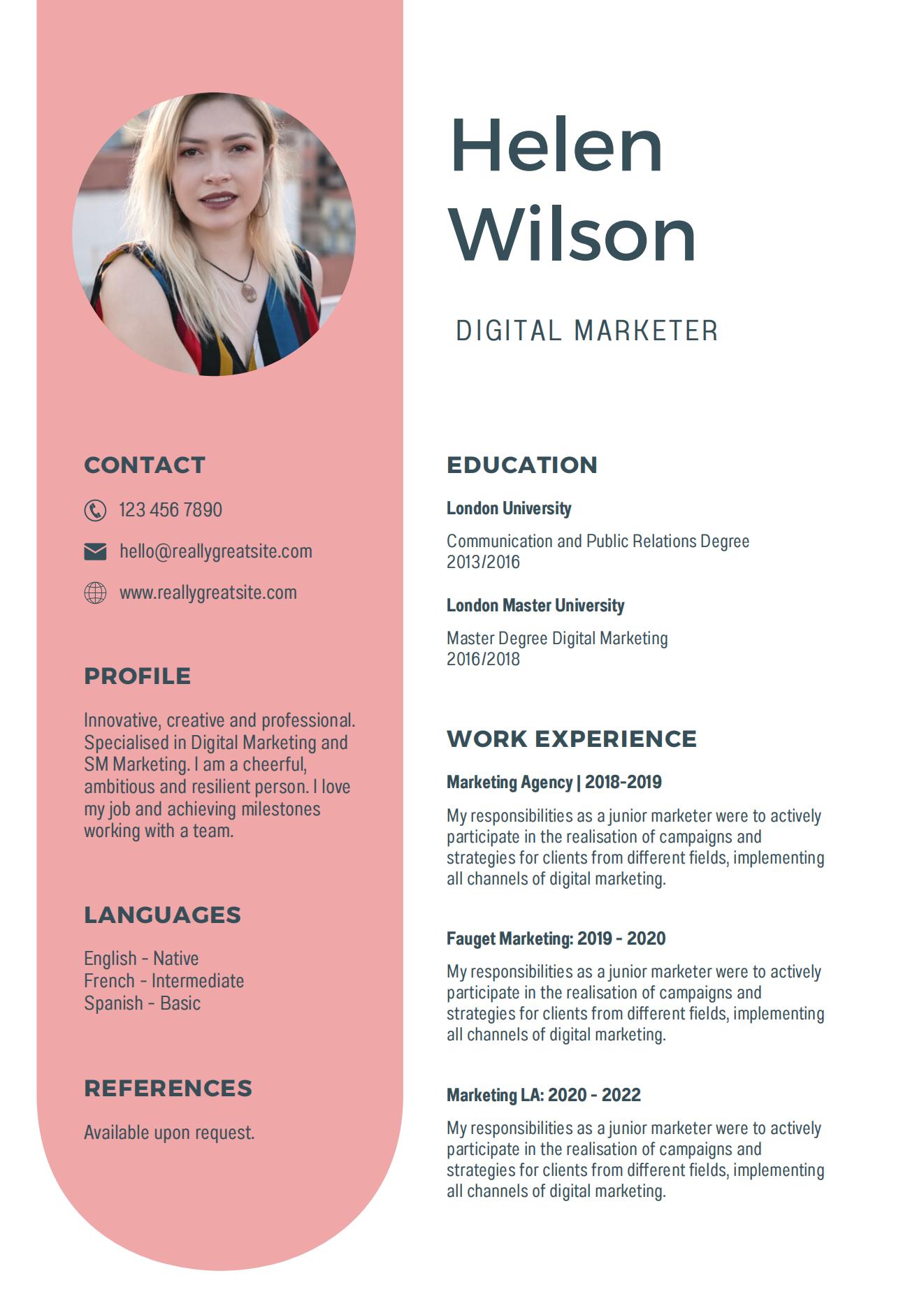 DIGITAL MARKETER CV simple et lettre de motivation