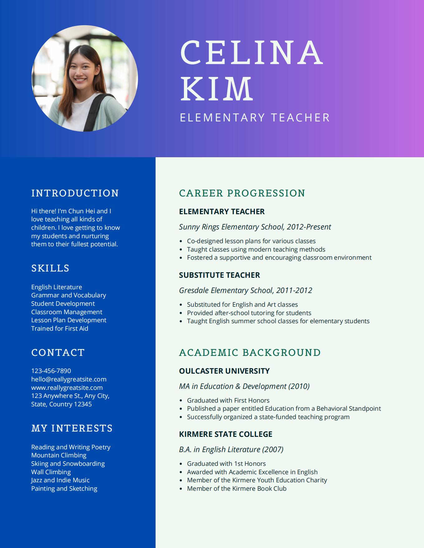 Elementary-Teacher-Resume-in-Block-Style