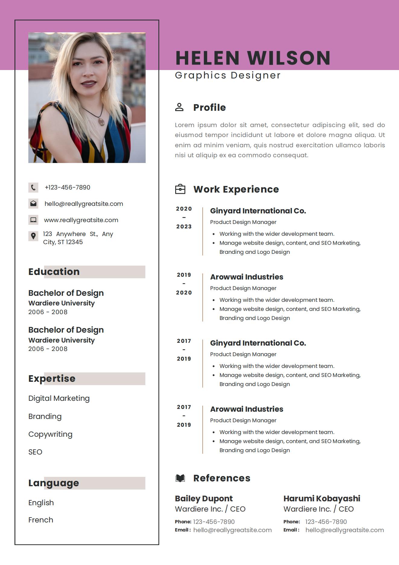 Exemple de CV professionnel pour un graphiste