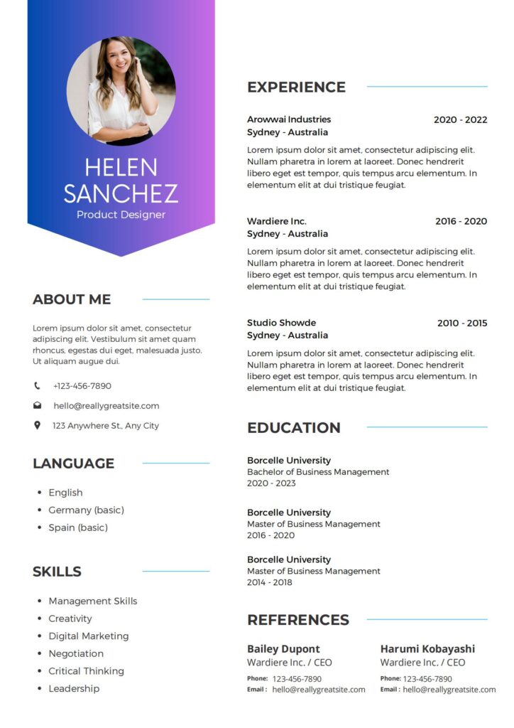 Exemple de curriculum vitae d'un concepteur de produit moderne de CV