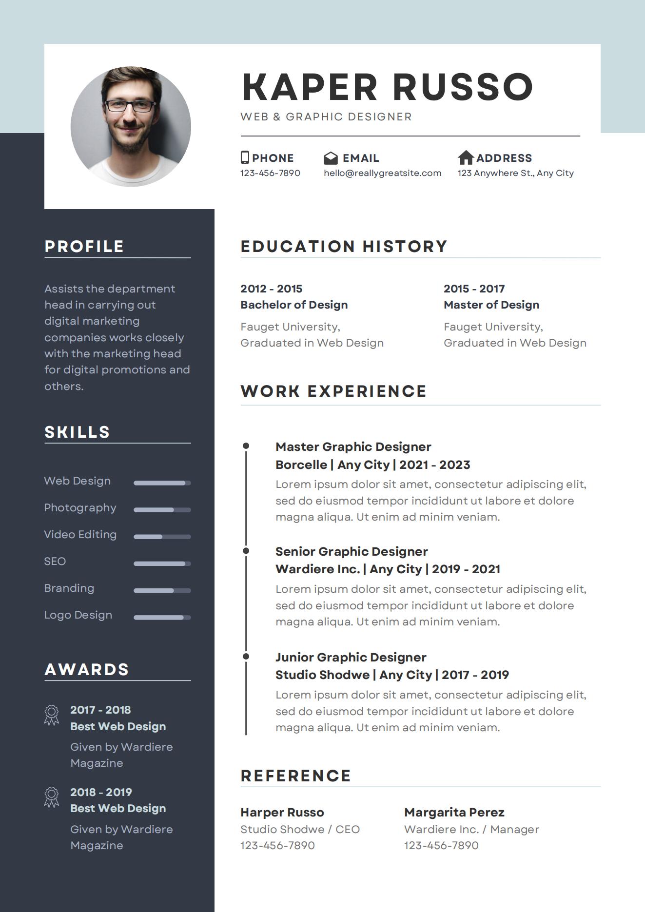 Web & Graphic Designer Modern Designer Resume Example