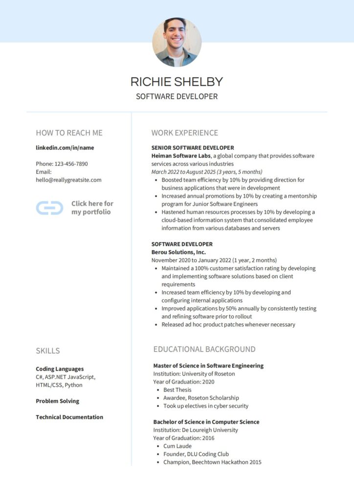 CV d'ingénieur logiciel Modèle de CV