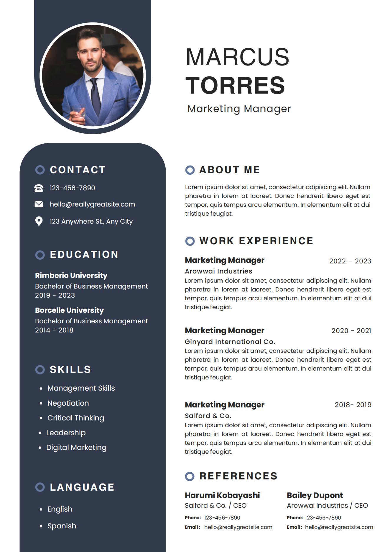 Curriculum vitae marketing moderne bleu