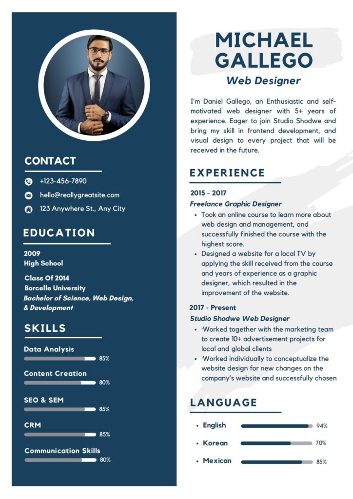 Exemple de curriculum vitae minimaliste d'un concepteur de sites web