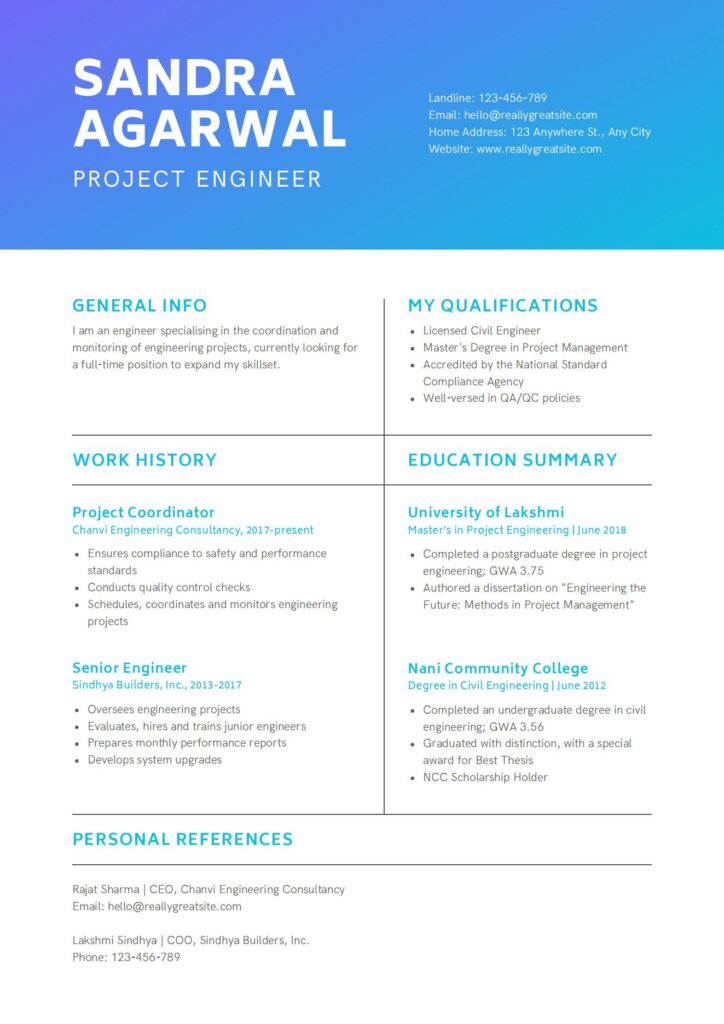 Modèle de CV pour l'ingénierie de projet